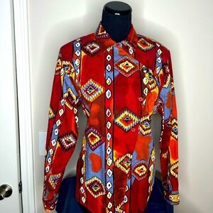 Vintage Roper 90s Aztec Western Festive Boho Rodeo Button Down Shirt top